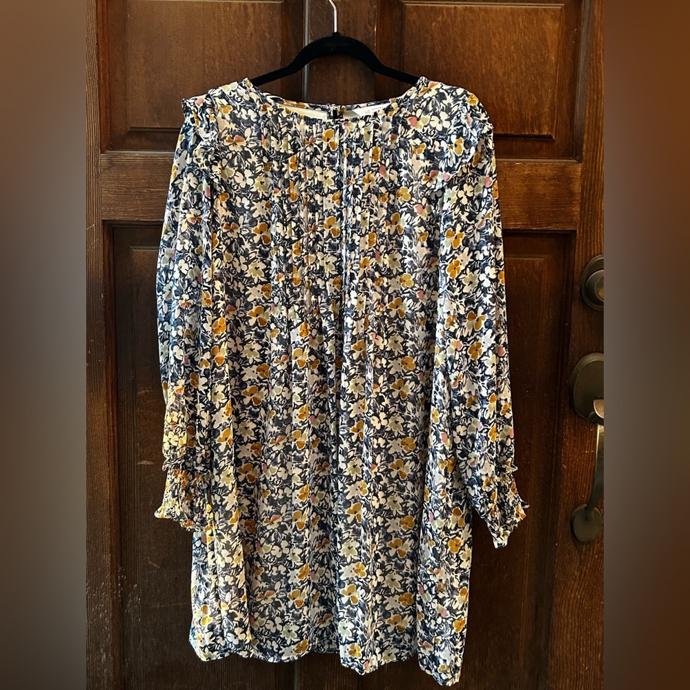 LAUREN CONRAD Multi Floral Long Sleeve Short Dress Elastic Sleeve Cuffs Sz Med